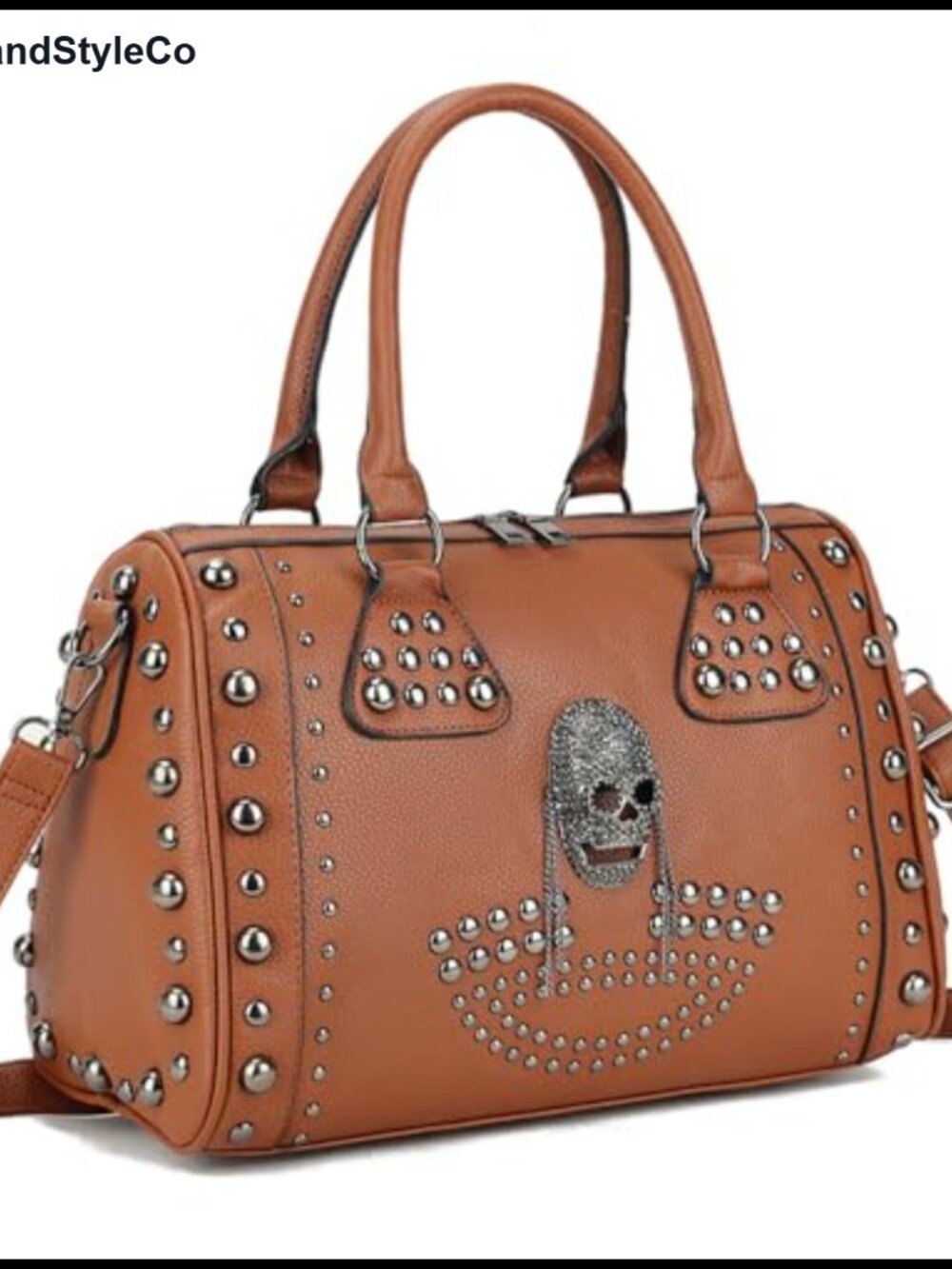 Gothic Skull Shoulder Bag PU Leather Studded Doctor Handbag with Adjustable